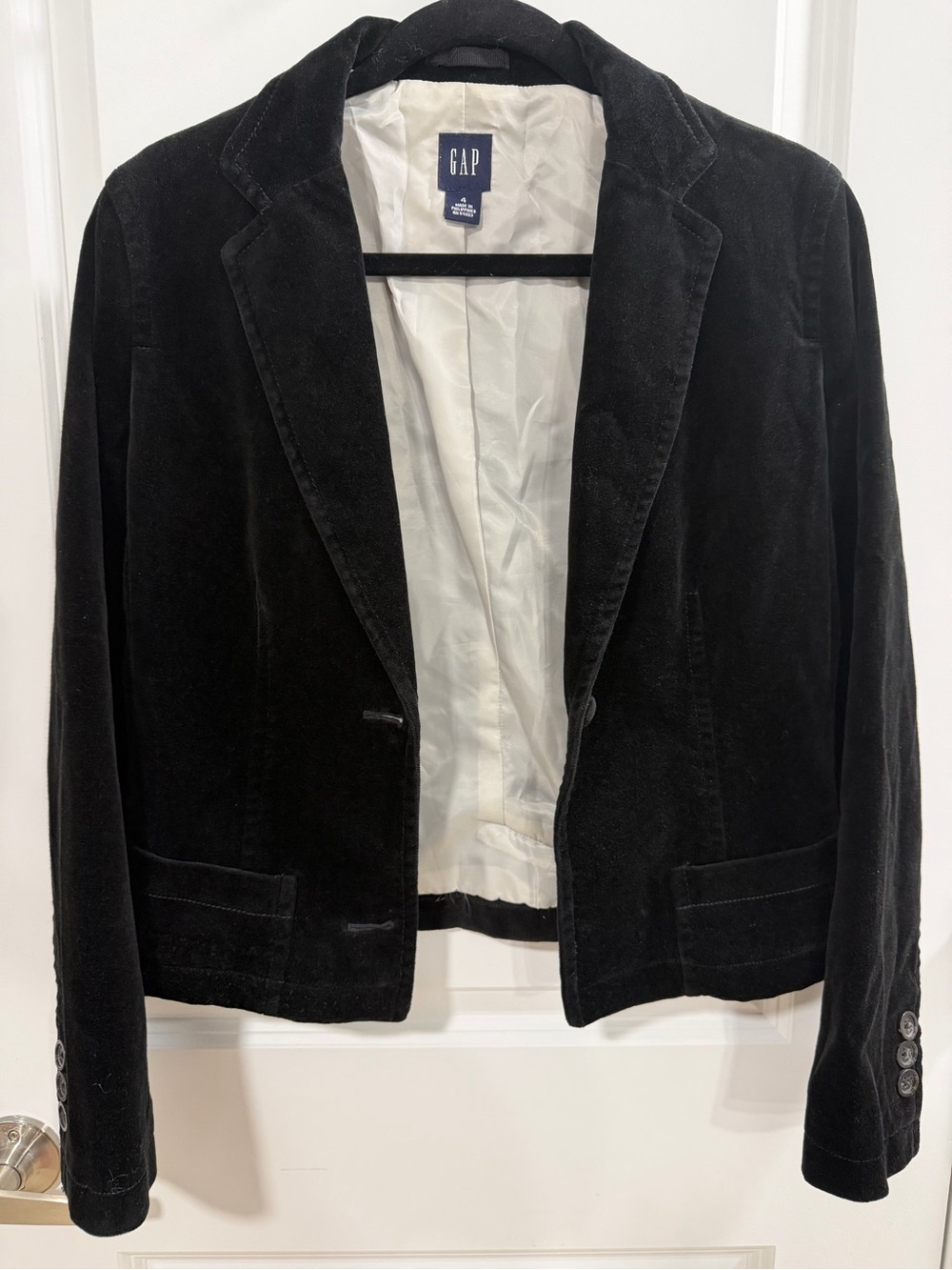 GAP Women's Black Velvet Blazer Jacket with Notch Lapel